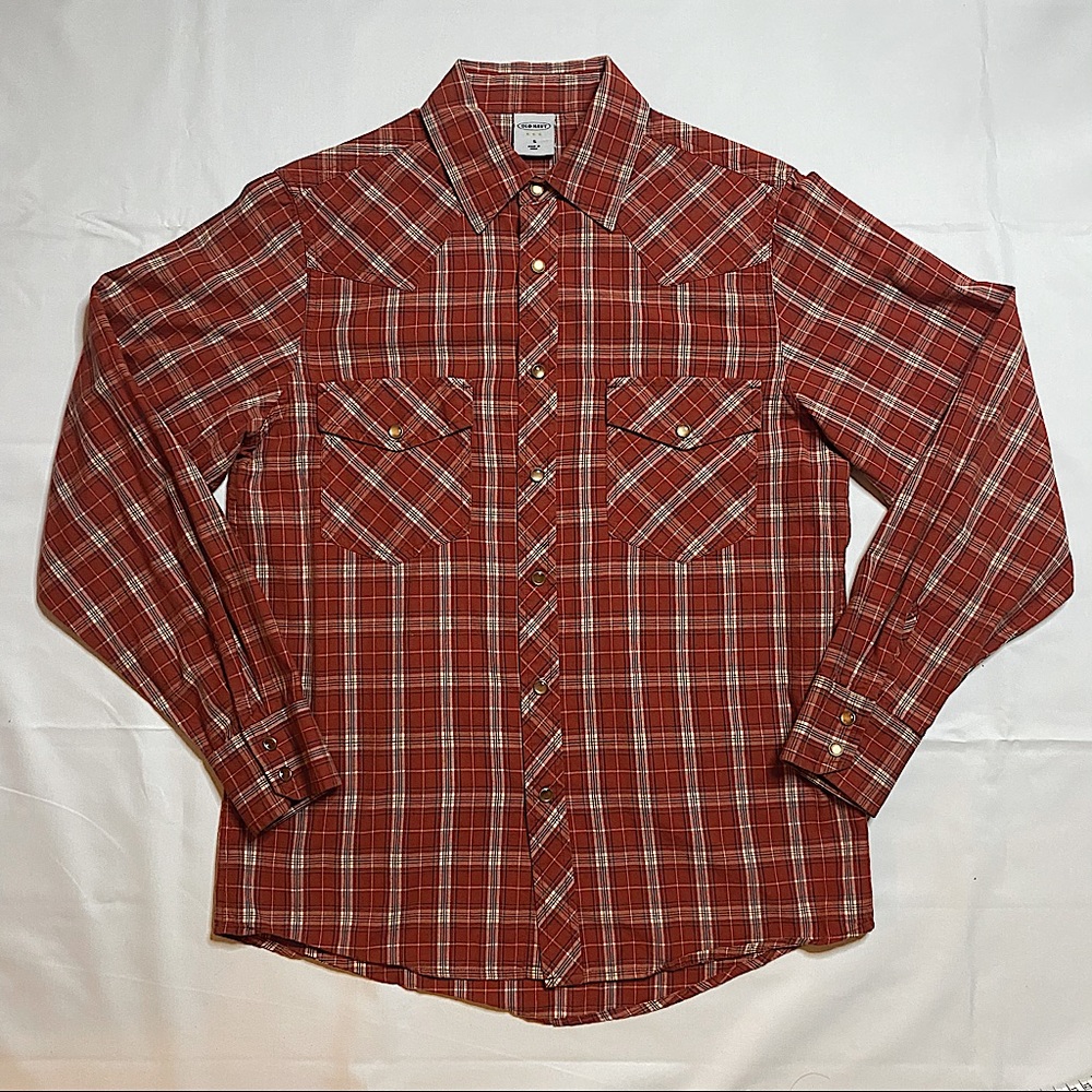 Old Navy Red Plaid Flannel Long Sleeve Push Button